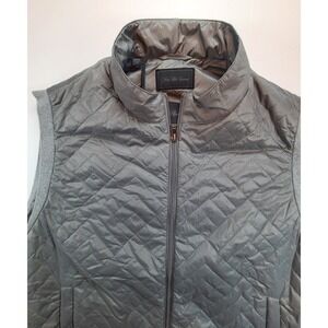Saks Fifth‎ Avenue Quilted Vest Gray Full Zip Puffer Gilet Mens 2XL Mock Neck